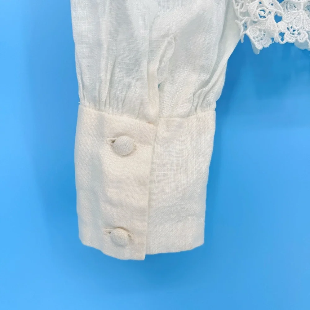 Vintage Cloak of Many Colors White Linen Lace Blouse Cottagecore Victorian Top 4 - Picture 6 of 13